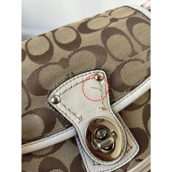 COACH Y2K Turnlock Shoulder Bag Crossbody Khaki/White Leather Trim Turnlock Read - Picture 2 of 9